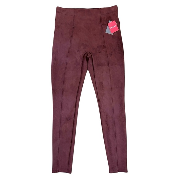 Spanx Stretch Faux Suede Leggings Dark Terracotta Burgundy Size Med New With Tag - Picture 2 of 6